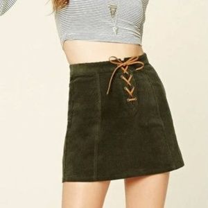 Forever 21 Green Lace-Up Faux Suede Mini Skirt